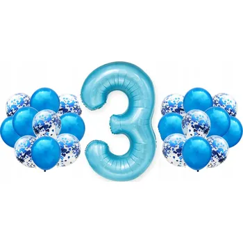 Balónek Sada MODRÁ na 3. NAROZENINY 100cm VELKÉ balónky