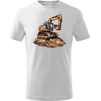 Dívčí tričko Dětské bavlněné tričko s potiskem - vzor 004 - bílá / bagr 146