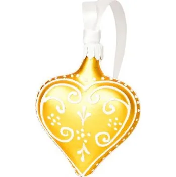 Vánoční ozdoba Koulier Srdíčko s ornamentem žluté, 1 ks
