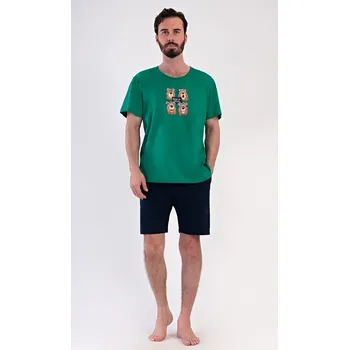 Pánské pyžamo Pánské pyžamo šortky Méďa Happy - zelená - M