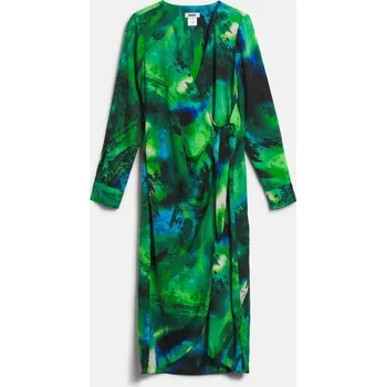 Dámské šaty ŠATY DKNY L/S V-NECK MIDI W/ H BLK HEATHER