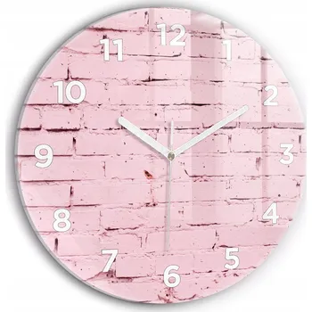 Hodiny Čtvercové Skleněné Nástěnné Hodiny do Obýváku s Vzorem Cihlové Zdi, průměr 30 cm