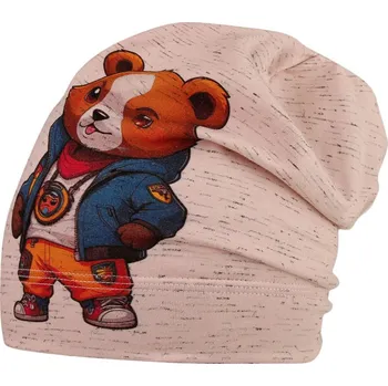 Čepice Bavlněná čepice Polo - vzor 73 - růžová melír - medvěd 54 - 56