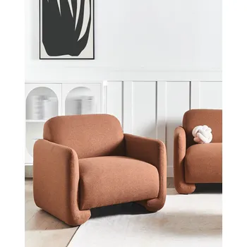 Křeslo Čalouněné křeslo zlatohnědé látkové čalounění polyester široké područky retro styl obývací pokoj Beliani