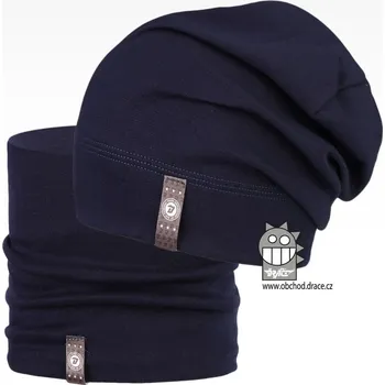 Čepice Set spadlé bavlněné čepice a nákrčníku Alan - vzor 09 - tmavě modrá 54 - 56