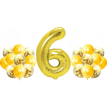 Balónek ZLATÁ sada na 6. NAROZENINY 100 cm balónky s konfetami
