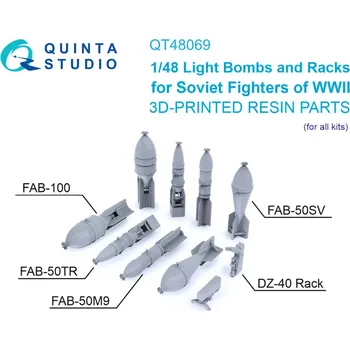 Plastikový model Quinta studio 1/48 FAB-100 and FAB-50 family bombs, DZ-40 racks