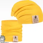 Bavlněná čepice s nákrčníkem Pastels DOUBLE set - vzor 21 - žlutá 52 - 54