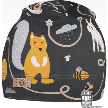 Čepice Bavlněná celopotištěná čepice - vzor 08 - tmavě šedá, lesní zvířátka 54 - 56