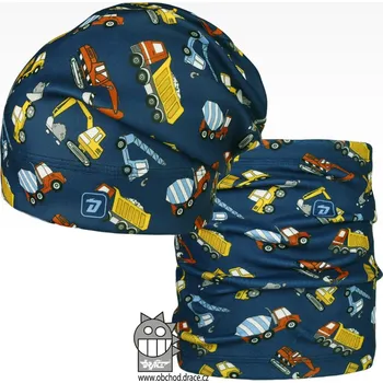 Čepice Set fleecové čepice a nákrčníku Yetti - vzor 01 - modrá, stavební stroje 54 - 56