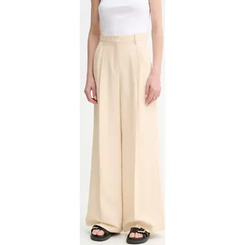 Dámské kalhoty Kalhoty s příměsí lnu Weekend Max Mara béžová barva, high waist, 2515131132600 08X, vel. 34