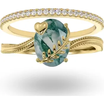 Prsten Stříbrný set prstenů CAMERON pozlacený s mechovým achátem Velikost:12 (EU: 68-70) Ag/; ≤4,24 g 11110_12