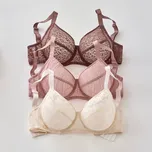 Sada 3 podprsenek ze 3 originálních krajek, s kosticemi vínová+tělová+růžo.dřevo 75B