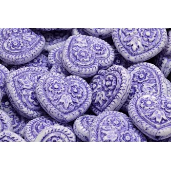 Korálek Korálky Srdíčka s květy č.5342 (17x17mm)