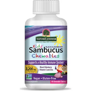 Speciální výživa Nature's Answer Kid's Sambucus Chewables, žvýkací tablety pro děti, extrakt z černého bezu, 45 ks Doplněk stravy