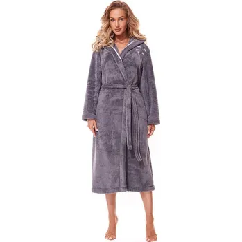 Dámský župan Huňatý župan Lili šedý s výšivkou XXL