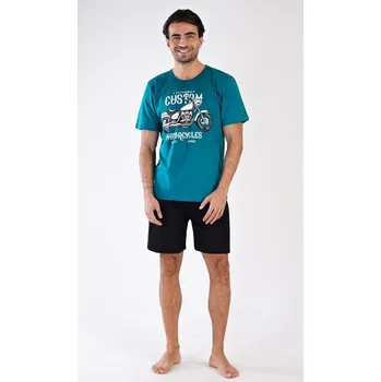Pánské pyžamo Pánské pyžamo šortky Motocykl - petrolejová - XL