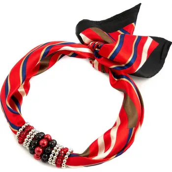 Šátek Šátek s bižuterií Letuška - červeno-černý s pruhy