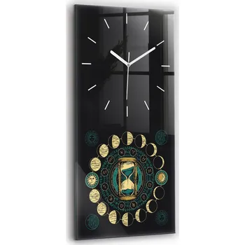 Hodiny Nástěnné vertikální skleněné hodiny do kanceláře Fáze měsíce a přesýpací hodiny 30x60 cm