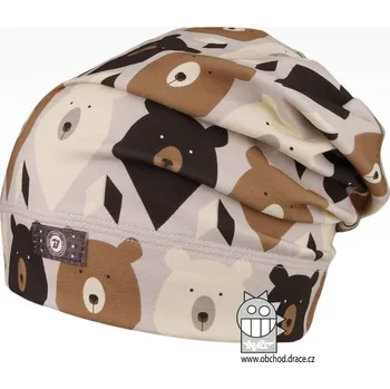 Čepice Bavlněná celopotištěná spadlá čepice - vzor 14 - hnědá, medvědi 54 - 56
