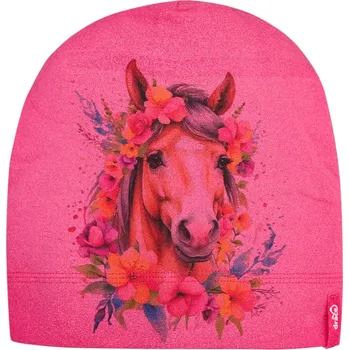 Čepice Bavlněná čepice Polo - vzor 90 - malinový - kůň s květy 50 - 52