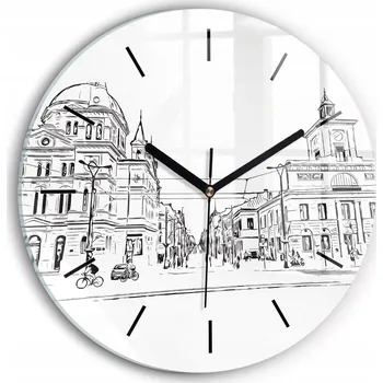 Hodiny Čtvercové Skleněné Nástěnné Hodiny do Obýváku Ilustrace města Poznaň průměr 30 cm