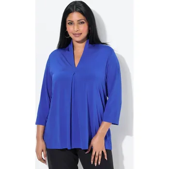 Dámské tričko Ulla Popken, Plus size Slinky tričko, A střih, kalichovým límec, ozdobné sklady, 3/4 rukávy pro plnoštíhlé nadměrná velikost, 838620736-1130, nachový, 50/52, Nadměrné velikosti, Plus size oblečení, Oblečení pro boubelky, Oblečení pro baculky, Oblečení pro