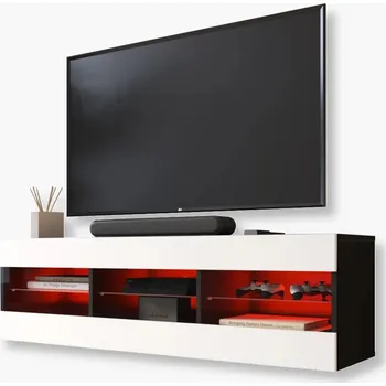 Televizní stolek Komodee Tivoli TV stolek 140 Černý-Bílý Skleněné police RGB LED