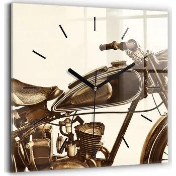 Hodiny Čtvercové Skleněné Nástěnné Hodiny s Motivem Sepia Vintage Motocyklu 30x30 cm