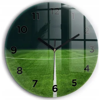 Hodiny Moderní skleněné nástěnné hodiny Hřiště fotbalové černé ručičky průměr 60 cm