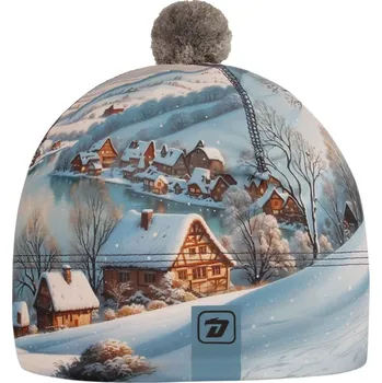 Čepice Flavio - zimní funkční čepice - vzor 189 - šedomodrá - zasněžené chaloupky S 50 - 52