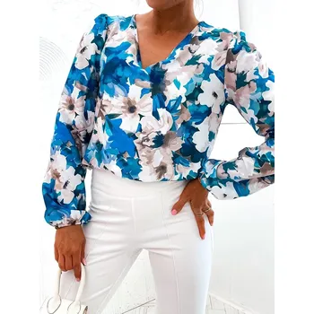 Dámská halenka Moon modrá dámská halenka s nařasenými rukávy V výstřihem, odstíny modré M (38) i392_24323-47