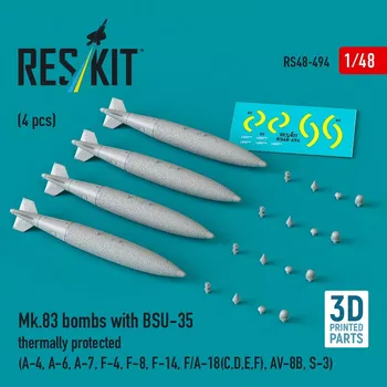 Plastikový model Reskit 1/48 Mk.83 bombs w/ BSU-35 thermally prot. (4 pcs)