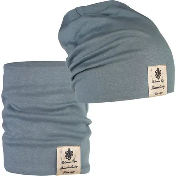 Čepice Bavlněná čepice s nákrčníkem Pastels DOUBLE set - vzor 44 - zelenomodrá tmavá 50 - 52