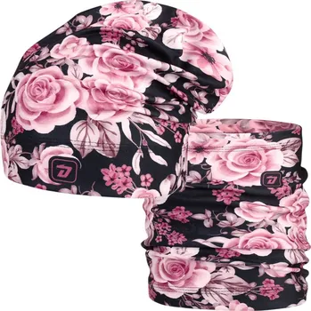 Čepice Set fleecové čepice a nákrčníku Yetti - vzor 40 - černá - růže 50 - 52