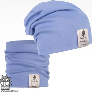 Čepice Bavlněná čepice s nákrčníkem Pastels DOUBLE set - vzor 20 - nebeská modrá 54 - 56
