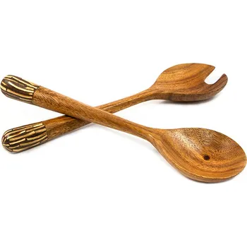 Mitra Bali Dřevěný příbor na salát z Bali, kokosová intarzie, 28 cm