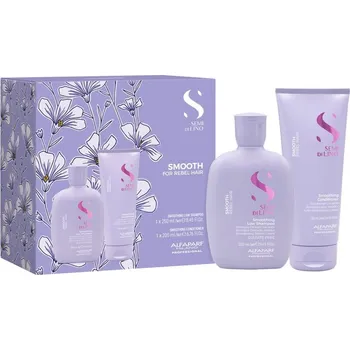 Kosmetická sada Alfaparf Milano Semi di Lino Smooth Alfaparf Milano Semi di Lino Smooth uhlazující šampon pro nepoddajné a krepatějící se vlasy 250 ml + Alfaparf Milano Semi di Lino Smooth uhlazující kondicionér pro nepoddajné a krepatějící se vlasy 200 ml kosmetická sad