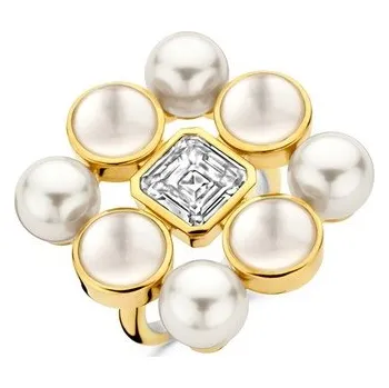 Prsten Zlacený prsten TI SENTO s perlami a zirkonem 12324YP/56