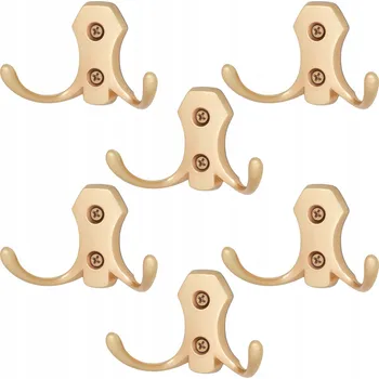 Věšák 6x HÁČEK NA OBLEČENÍ VĚŠÁK NA ZEĎ NÁBYTKOVÝ HÁČEK ZLATÝ RETRO