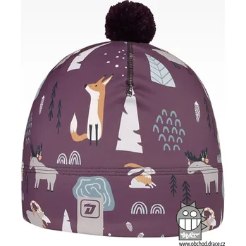 Čepice Flavio - zimní funkční čepice - vzor 170 - vínová - lesní zvířátka XS 48 - 50