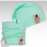 Bavlněná čepice s nákrčníkem Pastels DOUBLE set - vzor 05 - mentolová 50 - 52