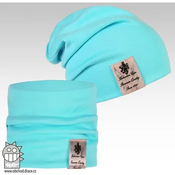Čepice Bavlněná čepice s nákrčníkem Pastels DOUBLE set - vzor 07 - světle modrá 54 - 56