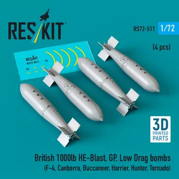 Plastikový model Reskit 1/72 British 1000lb HE-Blast, GP, Low Drag bombs