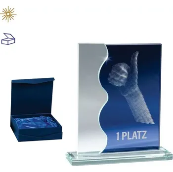 Skleněná plaketa modrá v dárkové krabičce 68378