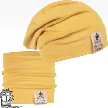 Čepice Bavlněná čepice s nákrčníkem Pastels DOUBLE set - vzor 22 - hořčicová 46 - 48