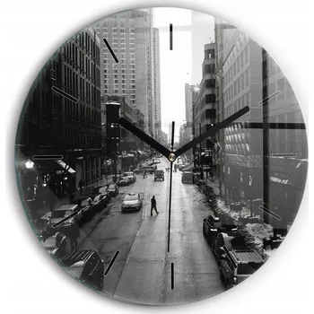 Hodiny Ozdobné nástěnné hodiny s krásnou grafikou Ulice města Chicago kulatý průměr 30 cm