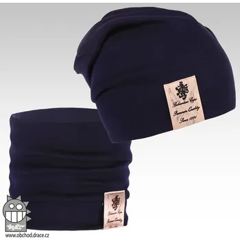 Čepice Bavlněná čepice s nákrčníkem Pastels DOUBLE set - vzor 11 - tmavě modrá 44 - 46