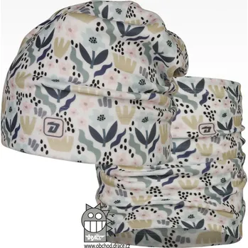 Čepice Set fleecové čepice a nákrčníku Yetti - vzor 18 - bílá, kytičky 48 - 50