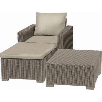 Zahradní nábytek ALLIBERT MOOREA zahradní set (stůl, křeslo, taburet), ratan, cappuccino/písková 17200418 free_store_pickup